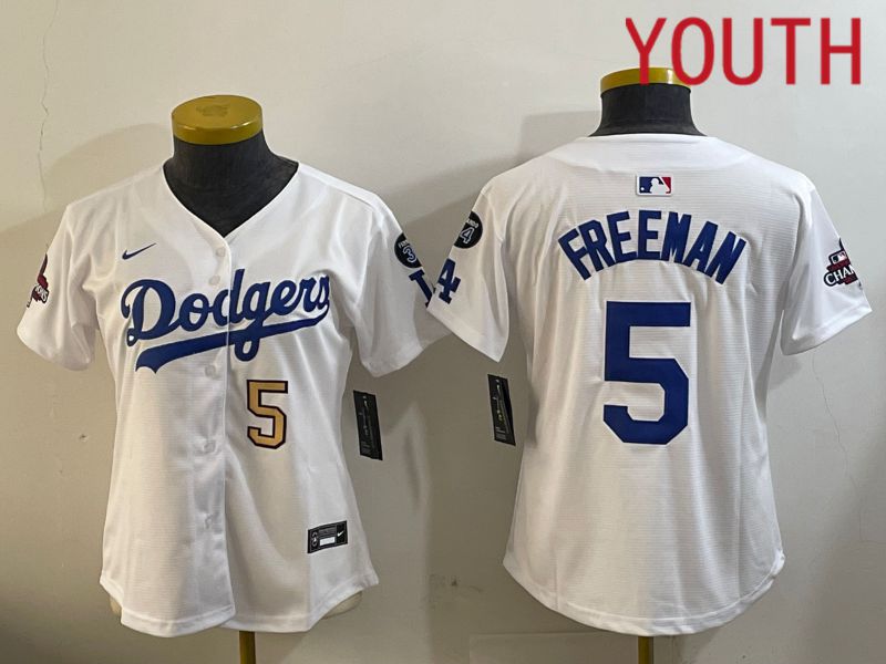 Youth Los Angeles Dodgers 5 Freeman White Game 2024 Nike MLB Jersey style 12097